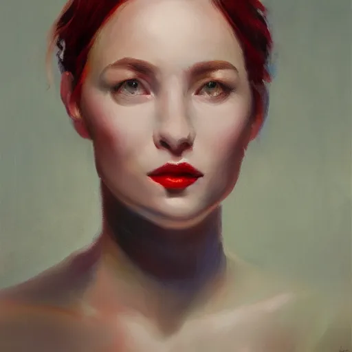 Image similar to a portrait of an intensely lit female, red, oil painting, pale colors, high detail, 8 k, wide angle, trending on artstation,