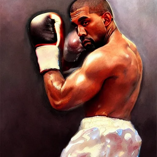 Image similar to a beautiful painting of kanye west knocking out pete davidson in a boxing ring, rendered art, highly detailed painting by gaston bussiere, craig mullins, j. c. leyendecker 8 k, trending on artstation, watercolor
