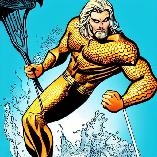 Image similar to vector art aquaman illustrated by Brian Bolland and Alan Moore