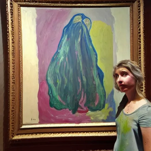 Image similar to a painting of a person standing in front of a painting, a fine art painting by munch, reddit, neo - expressionism, academic art, fauvism, art