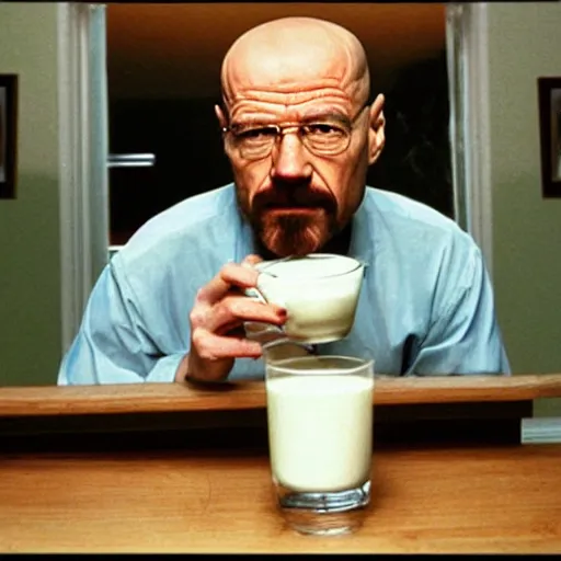 Image similar to walter white drinking milk