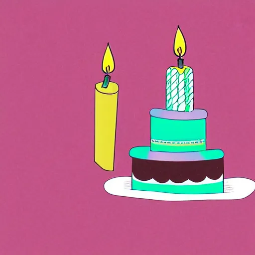 Prompt: birthday card, birthday cake with candles, cute illustration by basia tran