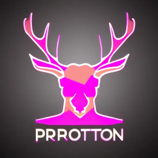 Image similar to logo for corporation called protoneo that involves deer head, symmetrical, retro pink synthwave style, retro sci fi