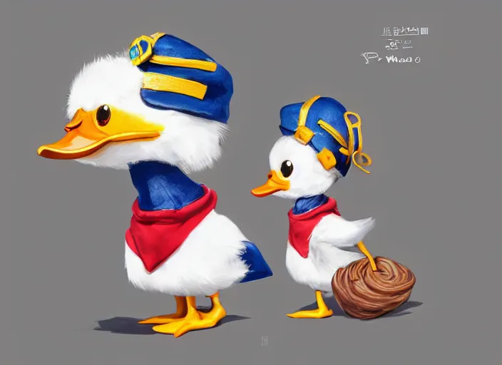 Image similar to award - winning detailed concept art of a cute iconic anthropomorphic little duck character wearing a sailor suit. art by wlop on bcy. net, realistic. detailed feathers, art by cheng yi. artstationhd, artgerm, disney pixar