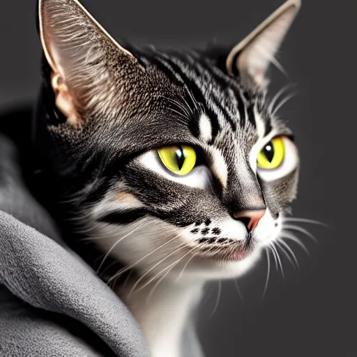 Prompt: a studio photograph of a cat wearing a hoodie,realistic,photorealistic,hyperdetailed,hyperrealistic,detailed face,highly detailed,professional photo,professional lighting,studio photo,studio lighting,digital art,ultra realistic,ultra detailed,art by greg rutkowski