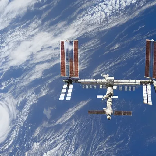 Prompt: international space station looking on earths land