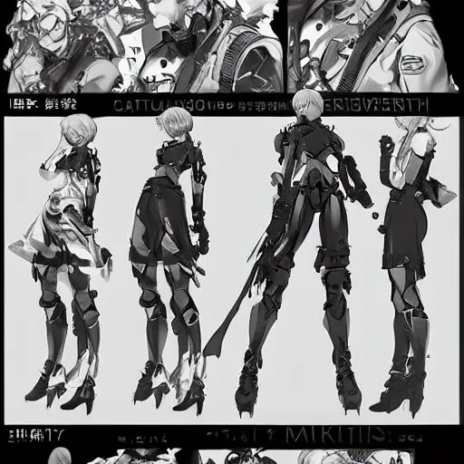 Image similar to a yoiji shinkawa's character sheet, trending on artistation, digital art