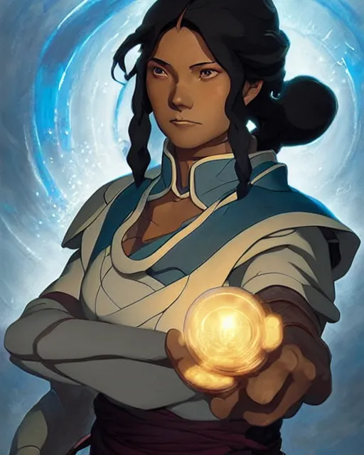 Prompt: korra from the legend of korra, character portrait, concept art, intricate details, highly detailed by greg rutkowski, michael whelan and gustave dore