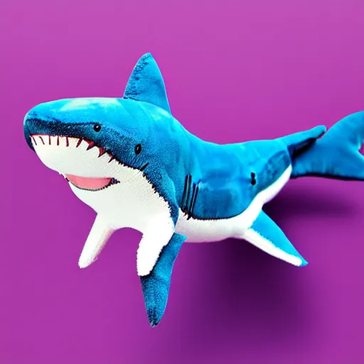 Image similar to beautiful photograph of a cute minimal shark plush, advert, magazine, studio