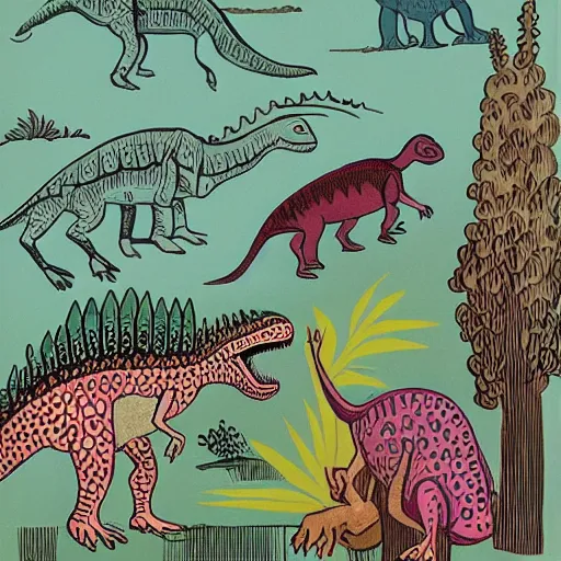 Image similar to dinosaurs by Edward Bawden