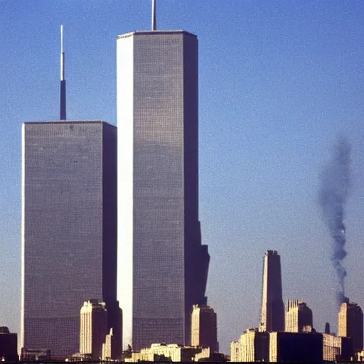 Prompt: “The TwinTowers transform into giant robots, tower B waves down at the crowd Gettyimages September 11 2001 hq ap photos CNN”