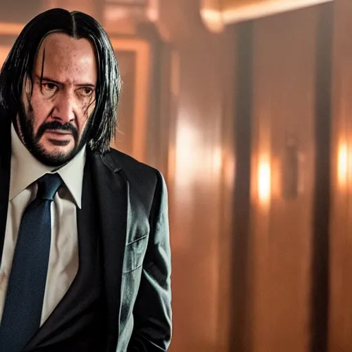 Prompt: A movie still of Danny Devito as John Wick