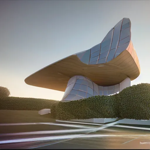 Image similar to Futuristic house with parametric architecture, octane render, cinematic lighting