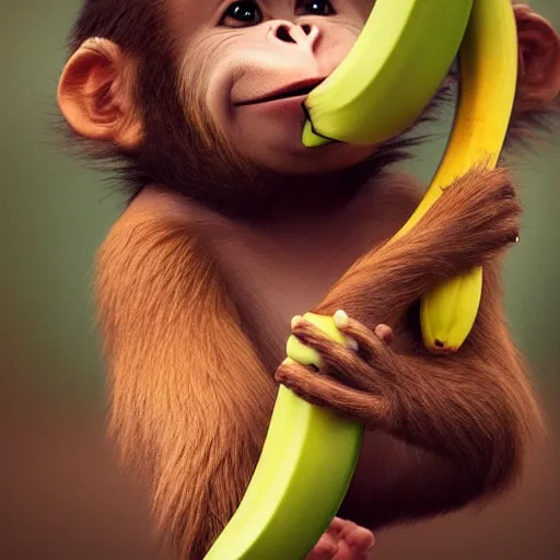 Prompt: monkey eating banana, higly detailed, 8 k, photorealistic, art concept, artstation, sharp focus