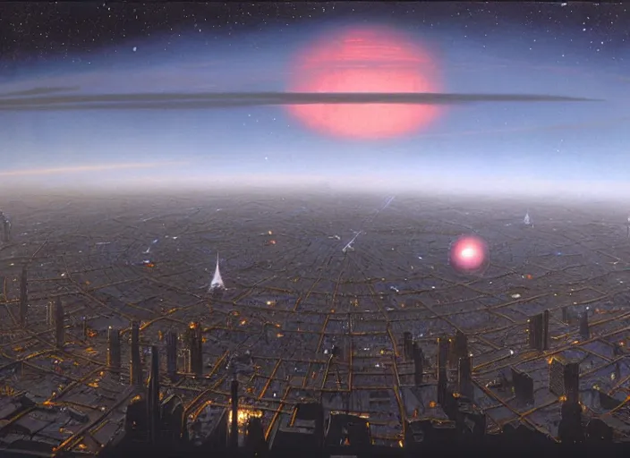 Image similar to the city and the stars, matte painting, peter elson, incredible detail