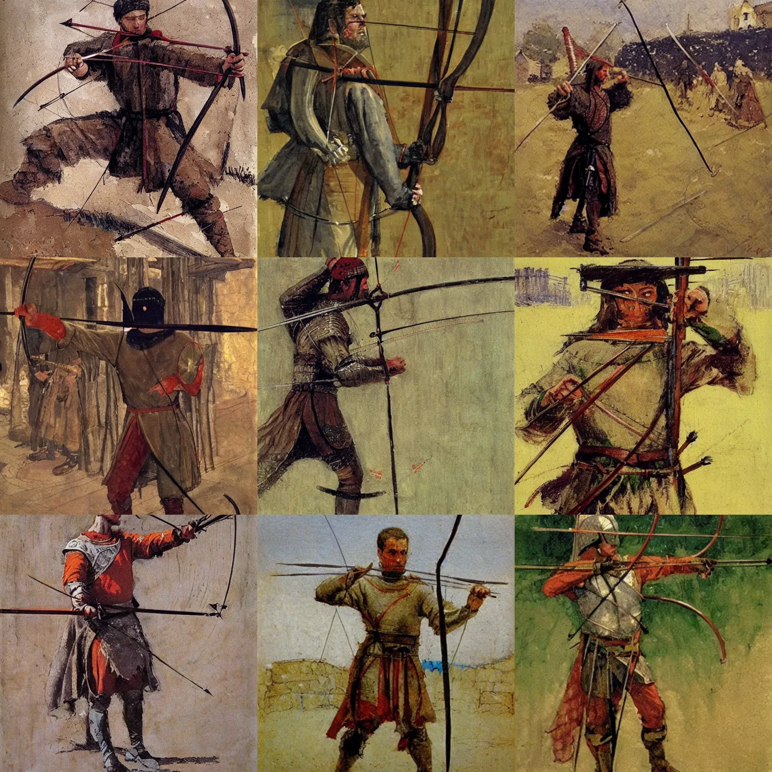 Prompt: medieval archer by bernie fuchs