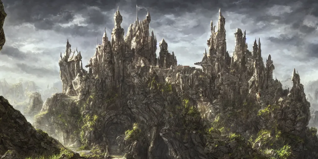 Image similar to The Sci-Fi castle in a stone landscape, wallpaper ,d&d art, fantasy, painted, 4k, high detail, sharp focus