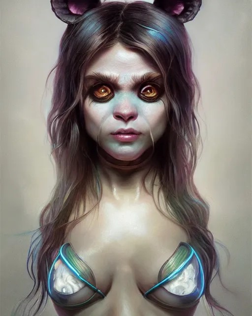 Prompt: portrait of a cute female racoon, bioluminescent, veins, horror, happy, highly detailed, digital painting, cinematic, hyperrealism, dark retrowave, art by stanley lau and artgerm and magali villeneuve and alphonse mucha, artstation, octane render, cgsociety