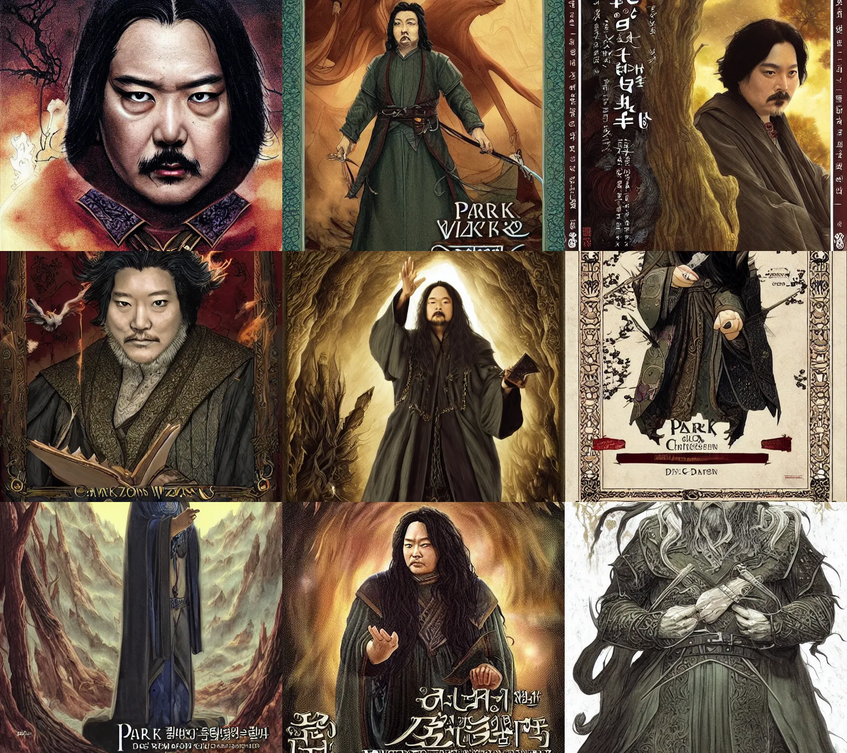 Prompt: park chan - wook as a wise and powerful wizard, d & d, fantasy art, exremely detailed, great quality, award - winning,