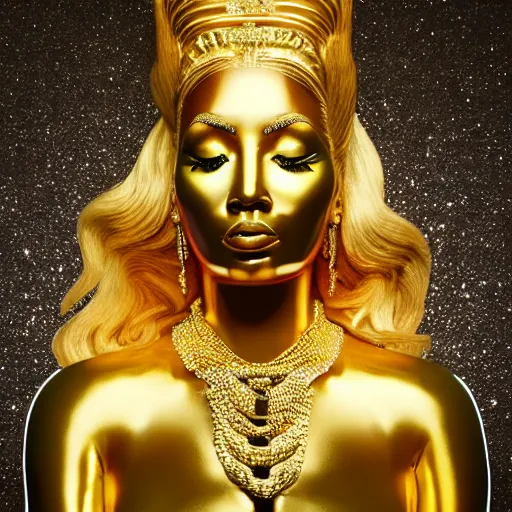 Image similar to golden statue of nicki minaj, ultra realistic, 8 k, highly reflective