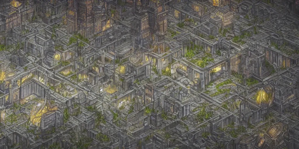 Image similar to hidden mega city discovered by travelers, realism, 4 k, dystopia