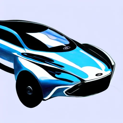 Image similar to 2050 concept of a Ford Focus flying car, concept art, sketch