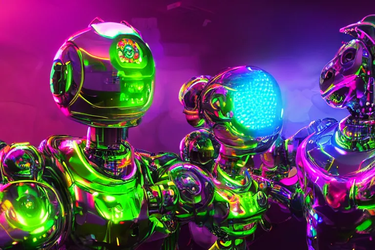 Image similar to robodad cybercore disco rave. bright scene. fine detail. this 4 k hd image is trending on artstation, featured on behance, well - rendered, extra crisp, features intricate detail, epic composition and the style of unreal engine.