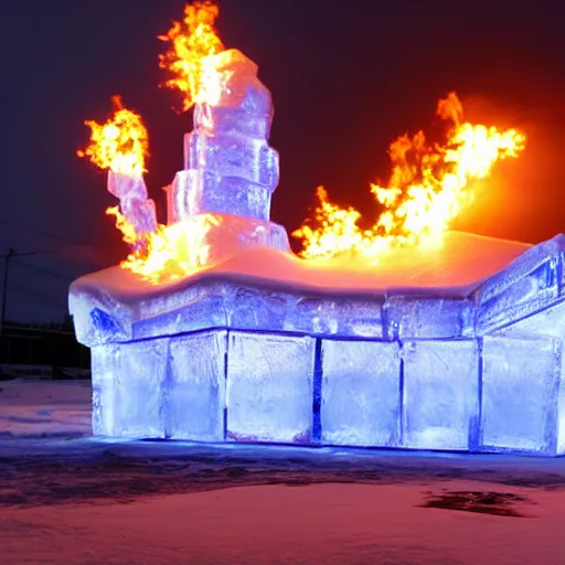 Image similar to ice palace that burns with blue fire