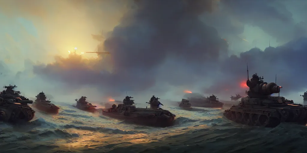 Prompt: operation overlord in normandy, extremely detailed digital painting, in the style of fenghua zhong and ruan jia and jeremy lipking and peter mohrbacher, mystical colors, rim light, beautiful lighting, 8 k, stunning scene, raytracing, octane, trending on artstation