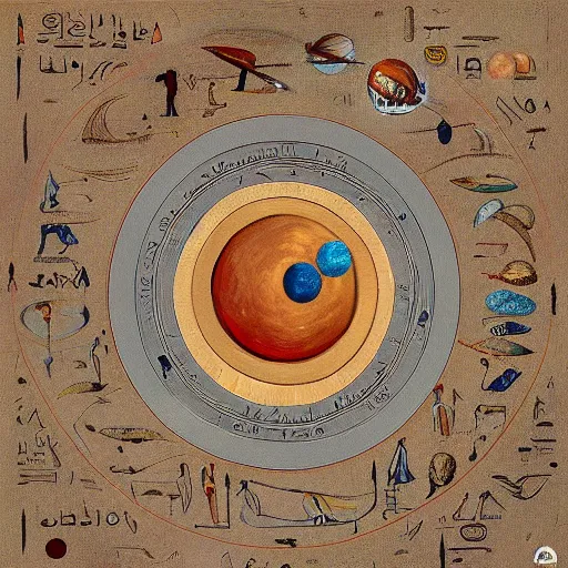 Image similar to A painting of Solar system by ancient egyptian, high detailed, trending on artstation