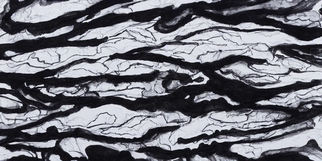 Image similar to laurentian mountains in winter, semi - abstract black ink landscape painting