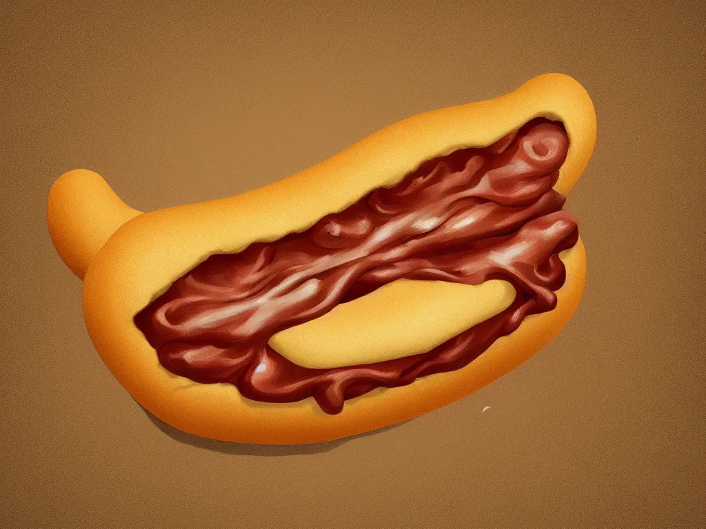 Image similar to a voluminous, amorphous, blob of flowing hair in the shape of a hot dog. Epic, elegant, nouveau, highly detailed, digital painting, cinematic, 8k, render