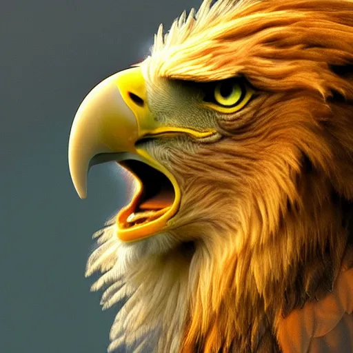 Image similar to profile of an eagle lion!! hybrid, bold natural colors, masterpiece, trending on artstation, photograph