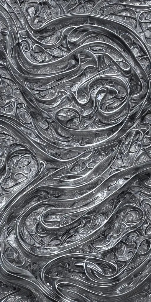 Image similar to a photorealistic render of a 3 d liquid sculpture of arabic calligraphy, made of liquid metal and marble, c 4 d, by zhelong xu, gakkin and ernst haeckel, hyper realistic, plain background, 8 k, volumetric lightning, trending on artstation