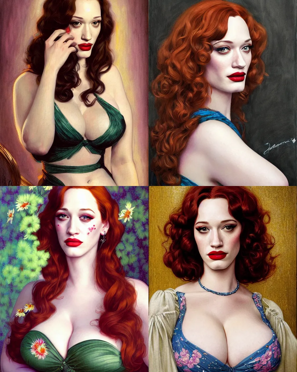 Prompt: sophisticated portrait of Christina Hendricks Kat Dennings!!!, 1960s flower power hippy, very smoky Paris bar, voluptuous, elegance, highly detailed, shallow depth of field, Artstation, Artgerm, Donato Giancola and Joseph Christian Leyendecker