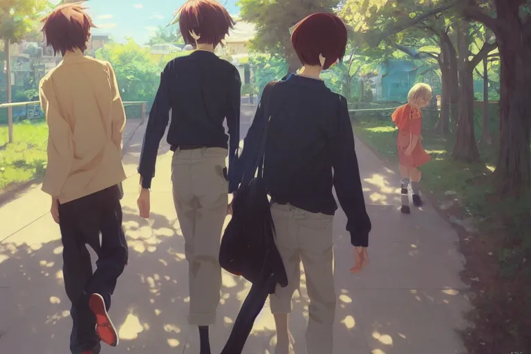 Prompt: boy's love anime high school scene spring noon setting, high detail concept art, perfect proportions fine - face, realistic shaded lighting poster ilya kuvshinov, katsuhiro, jeremy lipkin and michael germash, makoto shinkai, loish and clamp style, trending on art station, best selling artist