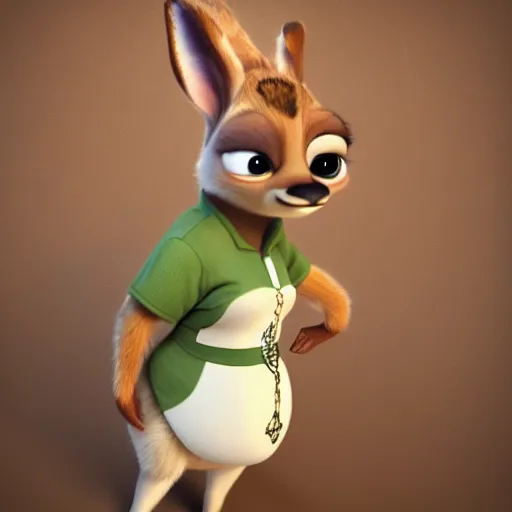 Image similar to portrait, 3 d render, tall little fat, anthropomorphic female deer, wearing along white dress, in the style of zootopia,