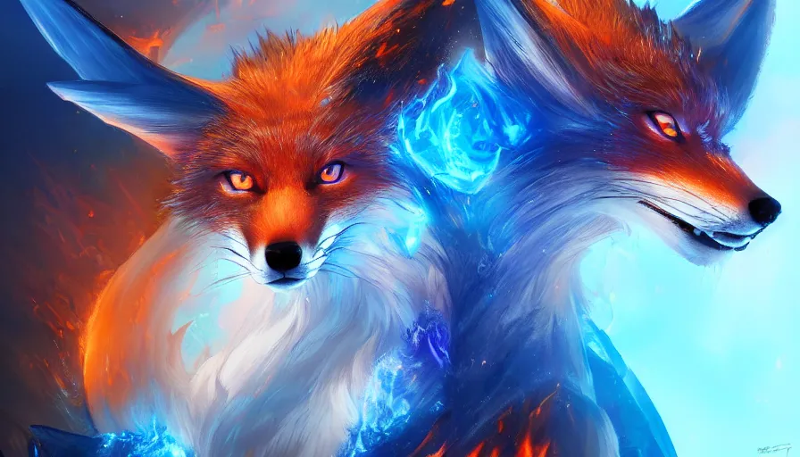 Image similar to burning fox with electric blue eyes, beautiful, esthetic, hyperdetailed, artstation, cgsociety, 8 k