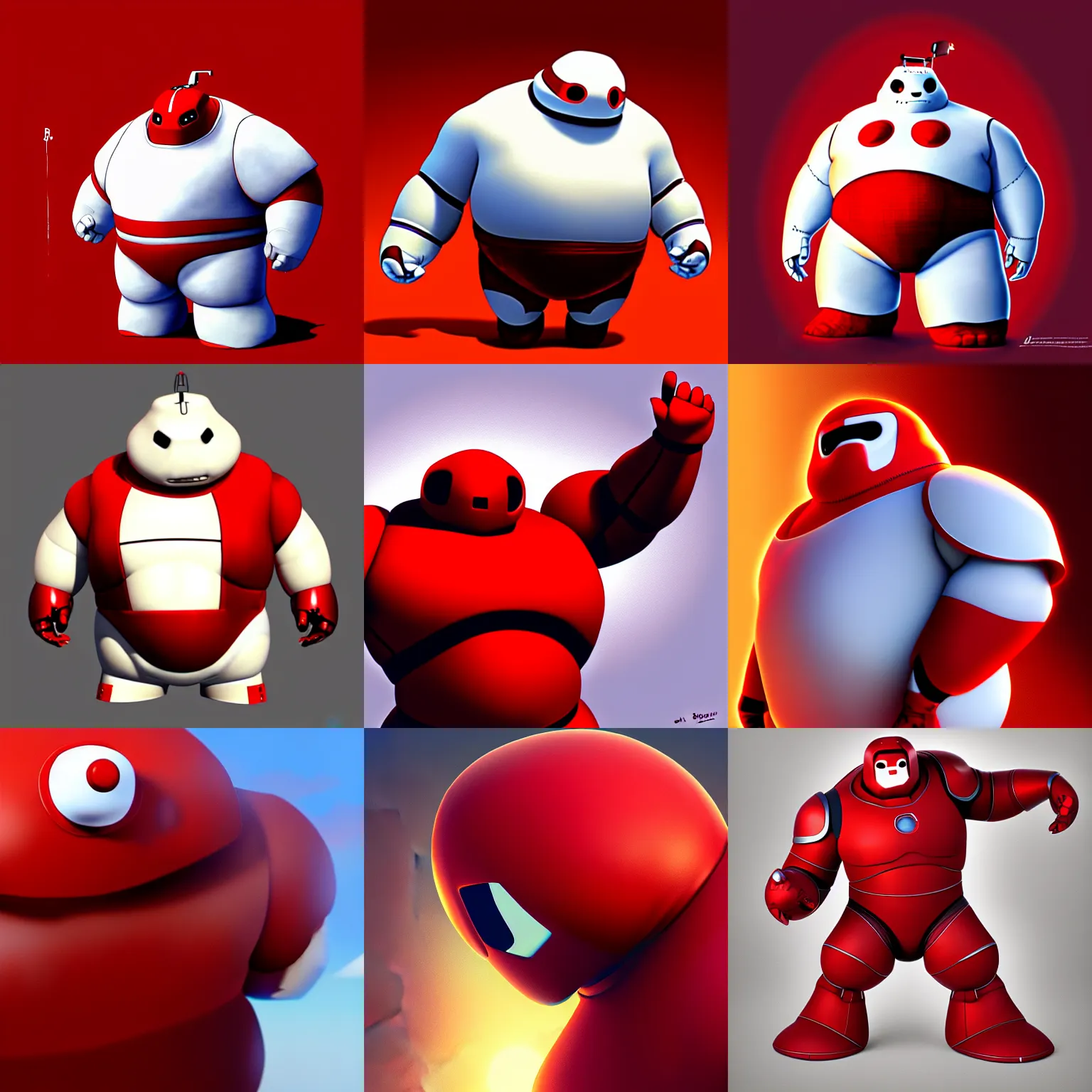 Prompt: Baymax from Big Hero 6, red armor, artstation, digital art, by Leonardo da Vinci