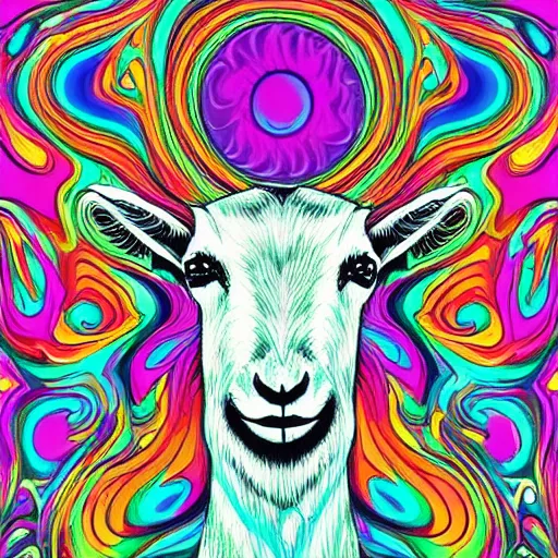 Prompt: A goat, psychedelic art, trending on ArtstationHQ