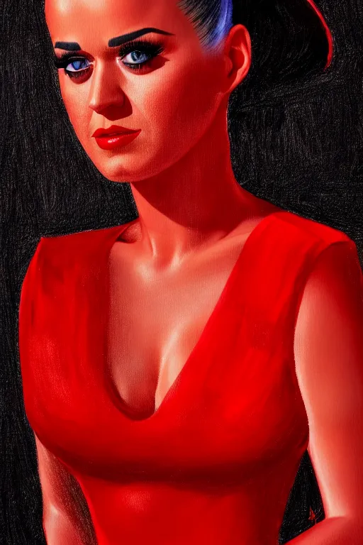 Prompt: katy perry in a red dress, realistic portrait, symmetrical, highly detailed, artstation, smooth, sharp focus, cinematic lighting, 8 k high resolution, 3 5 mm photography