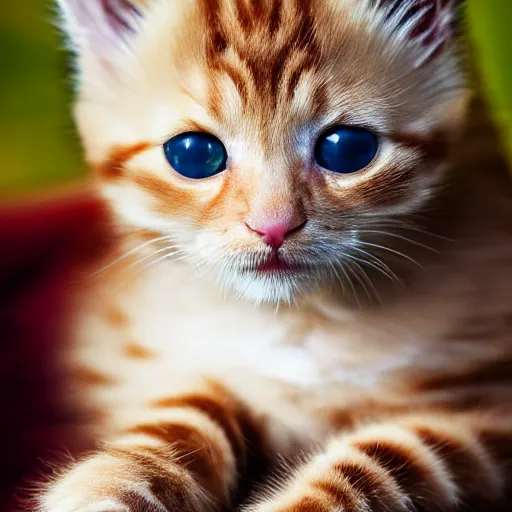 Image similar to ginger kitten on lap photograph hyperrealistic 4k