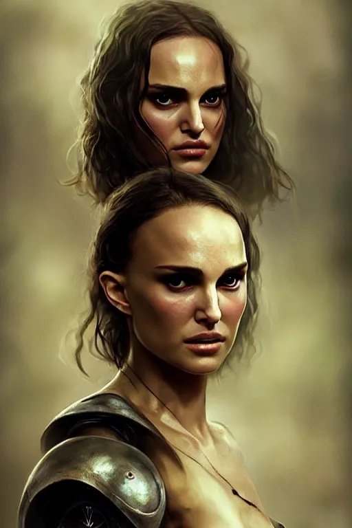 Prompt: natalie portman, battle warrior, lord of the rings, tattoos, decorative ornaments, by carl spitzweg, ismail inceoglu, vdragan bibin, hans thoma, greg rutkowski, alexandros pyromallis, perfect face, fine details, realistic shading, photorealism