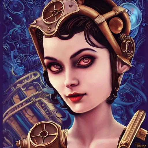 Prompt: lofi steampunk bioshock underwater portrait, Pixar style, by Tristan Eaton Stanley Artgerm and Tom Bagshaw.