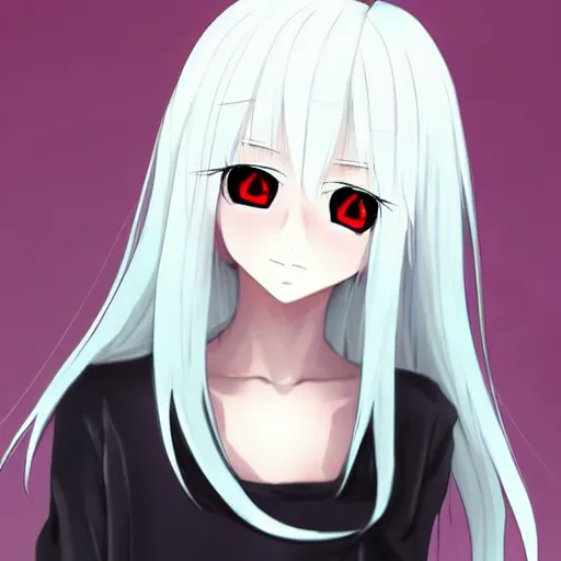 Image similar to white hair red eyes two small horn on the head anime style anime girl