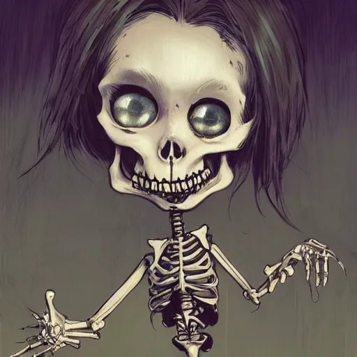 Image similar to skeleton girl, horror, grunge, loony toons style, cartoon illustrated by Greg Rutkowski and Caspar David Friedrich., Trending on artstation, artstationHD, artstationHQ, 4k, 8k