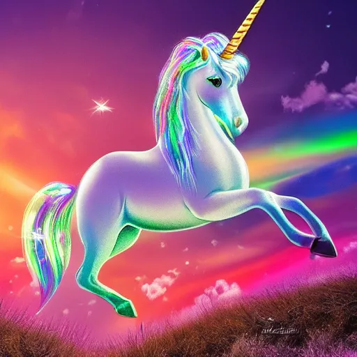 Prompt: a iridescent unicorn with wings eating in a field of marijuana, wildlife photography, 8 k, highly detailed