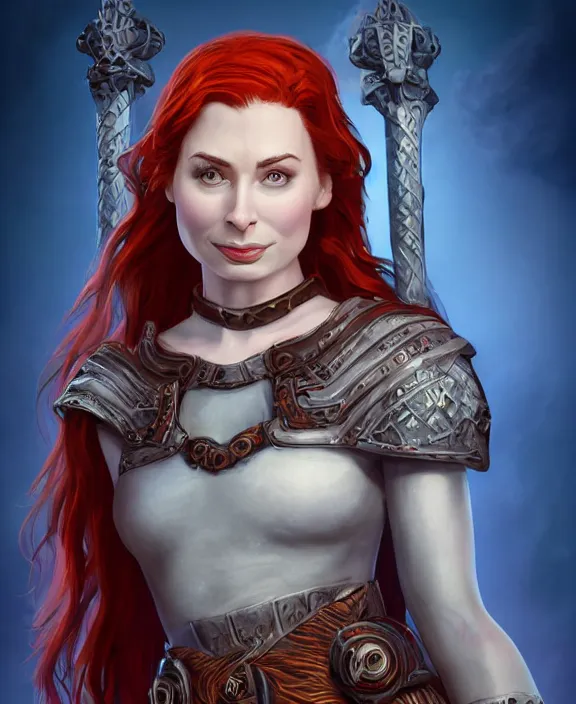 Prompt: full body photograph of a young felicia day as a cleric from dungeons and dragons, fantasy art, red hair, symmetrical hyper detailed face and body, elegant, graceful, fashionable, cinematic, hyperdetailed illustration by irakli nadar and alexandre ferra, depth of field, global illumination