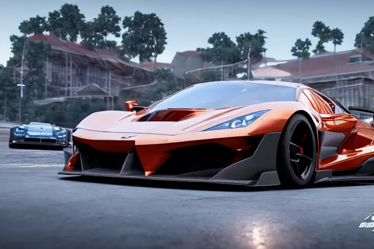 Image similar to sport car gran turismo 7 forza horizon need for speed fast and furious 5 unreal engine supercar hypercar game concept car octane render, 4 khd 2 0 2 2 3 d cgi rtx style chrome reflexion global illumination ray tracing hdr arstation by ian pesty by jesper ejsing pixar and disney unreal