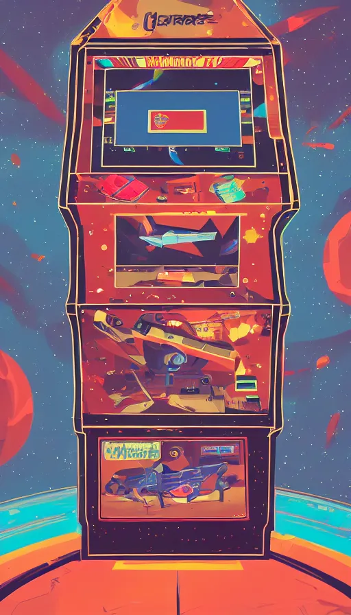 Image similar to arcade cabinet in space, sharp focus, james gilleard, cinematic, game art, extremely detailed digital painting, print